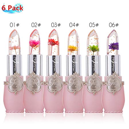 Petansy Flower Jelly Lipstick Set Nutritious Lip Balm Temperature Color Change Moisturizer Lip Gloss 6Pcs/Set