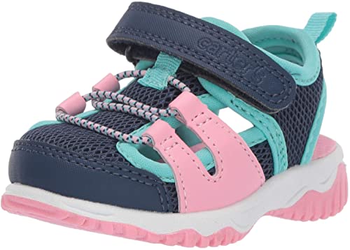 carter's Girls' Sunny Boy's Athletic Fisherman Sandal, Navy/Pink, 4 M US Toddler