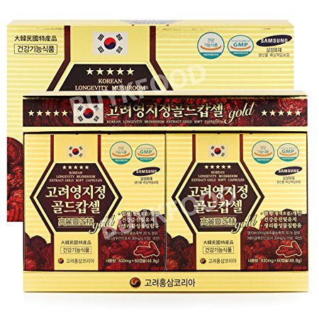 Korean Reishi Mushroom Extract Gold Capsules 830mg X 120Tablets (3.5oz), Red Ganoderma Mushroom / Longvity (Reishi Mushroom Tablets)