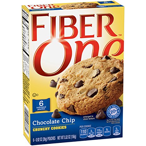 Fiber One Snacks Chocolate Chip Crunchy Cookies Pouches, 5.52 Ounce