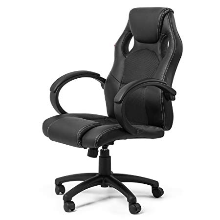 Office Chair Executive Desk Racing PU Design adjustable Swifel Computer Gaming Chair with Armrests Black by MY SIT
