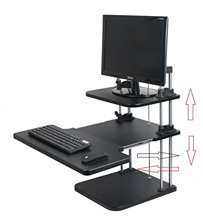 SimLife Standing Desk Sit to Stand Converter Height Adjustable Easy Assembly and Elevating for Computer Monitor & Laptop (Adjustable Extension, Black)