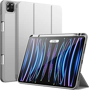 JETech Case for iPad Pro 11 Inch (2022/2021/2020 Model) with Pencil Holder, Support 2nd Pencil Charging, Slim Tablet Cover with Soft TPU Back, Auto Wake/Sleep (Silver)