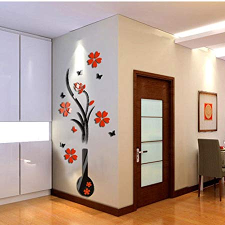 Wall Sticker,Woail DIY Vase Flower Tree Crystal Arcylic 3D Wallpaper Decal For Children Room Decor