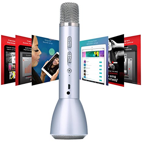 Wireless Karaoke Singing Machine Microphone Bluetooth Speaker 2in1 Compatible with iOS Android Singing App and Song Recording for Kids Sing Practice,KTV,Home Karaoke,Indoor&Outdoor Party (Silver)