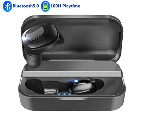 Wireless Earbuds Bluetooth 5.0 Waterproof 100H Playtime 3D Stereo Sound with Deep Bass Bluetooth Headset Noise Cancelling True Wireless Headphone 2600mAh Charging Case Built-in Mic for Running Sports