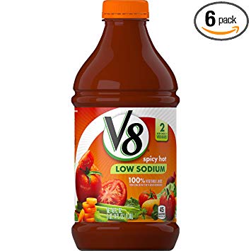 V8  Original Low Sodium Spicy Hot 100% Vegetable Juice, 46 oz. Bottle (Pack of 6)