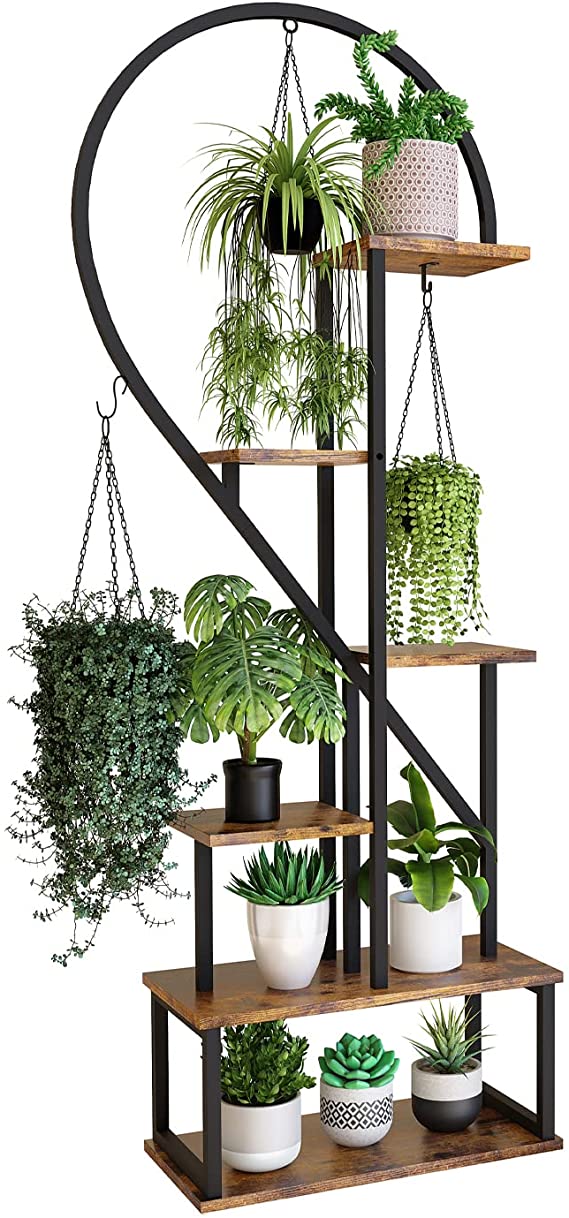 POTEY 6 Tier Metal Plant Stand, Creative Half Heart Shape Ladder Plant Stands for Indoor Plants Multiple, Black Plant Shelf Rack for Home Patio Lawn Garden