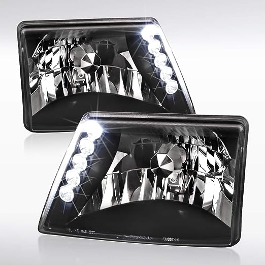 Autozensation Compatible with 1998-2000 Ford Ranger LED Headlights Black L   R Pair Headlamp