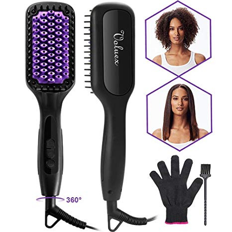 Ionic Hair Straightener Brush, Voluex Electrical Heated Irons Hair Straightening with Faster Heating, MCH Ceramic Technology, Auto Temperature Lock, Anti Scald, Heat Resistant Glove