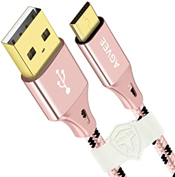 Agvee [4 Pack 3ft] 3A Fast Durable Micro USB Data Charging Cable, Braided Charger Cord for Samsung Galaxy S7 S6, J7 [V Prime Pro Sky-Pro Perx Star Neo Max 2015 2016 2017 2018], PS4, Black in Pink