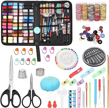 Glarks 215Pcs Sewing Kit, Multifunctional Sewing Supplies Repair Kit with Thread, Sewing Needles, Pins, Scissors, Thimble, Tape Measure, Buttons, Clips etc for Home Beginner Traveler Emergency