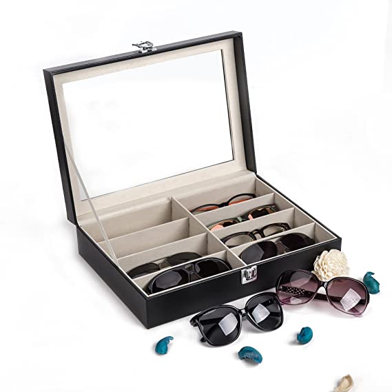 CO-Z Leatherette Sunglasses Eyeglasses Eyewear Storage Box Glasses Organizer Display Case (8 compartments)