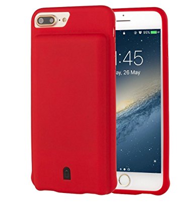 IPhone Battery Case，Lufei with Integration Ultra Slim Portable Charging Case for iPhone 6S Plus/ 6 Plus/ 7 Plus - Extended with Super High Capacity 7000 mAh Battery Soft Silicone phone case (Red)