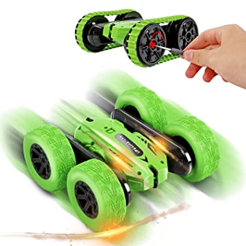 Jellydog Toy Stunt Rc Car, Remote Control Car, 360 Degree Flips Double Sided Rotating Race Car, High Speed Flashing Remote Controlled Car for Kids,Green