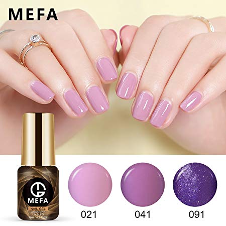 Gel Nail Polish Set of Glitter Purple Collection Colors - 3pcs/set 6ml Each Soak Off UV LED by Mefa