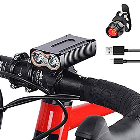 BESTSUN USB Rechargeable Bike Lights, Super Bright 5000 Lumens Bicycle Front Light and Back Taillight Set 4 Modes Waterproof Bicycle Headlight Cycle Headlamp for Road Cycling, Riding Night Safety