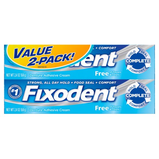 Fixodent Complete Free Denture Adhesive Cream, 2.4 oz TWIN PACK