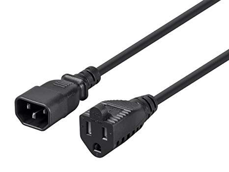 Monoprice Power Adapter Cord Cable - 1 Feet | (IEC-320-C14 to NEMA 5-15R), 18AWG, 10A