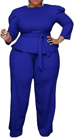 ThusFar Plus Size 2 Piece Outfits for Women Blazer Top Long Sleeve Long Pants Sets Casual Elegant Business Suit with Belt