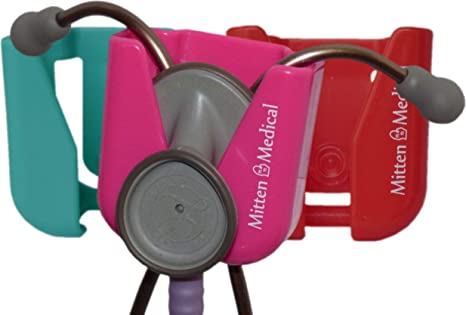 Three Mitten Medical Professional Stethoscope Holders with Scrub-Lock (TM) [One of Each Color]