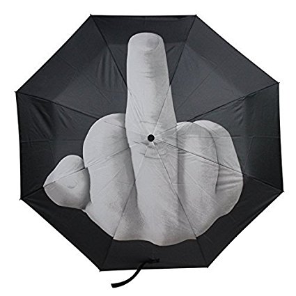 ANGTUO Creative folding erect middle finger umbrella/Fuck the Rain Umbrella , Black
