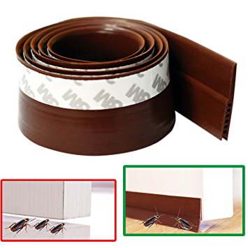 Door Bottom Draft Stoppers , Ansoon 3.3 Feet (1M) Self Adhesive Silicone Rubber Weatherproof Door Seal (Brown)