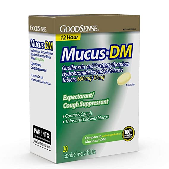 GoodSense Maximum Strength Mucus DM Expectorant and Cough Suppressant, Contains Guaifenesin and Dextromethorphan HBr, 20 Count