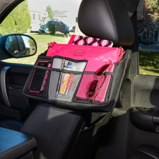 Busy Life Car Seat Organizer - Great Car Organizer for All Drivers Needs Rigid Back Plate Gives Seat Organizer Strength-Enhance Your Driving Experience Today