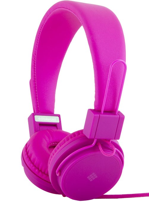 Polaroid PHP8500PK Neon Headphones with Mic, Foldable, Tangle-Proof, Compatible with All Devices, Pink