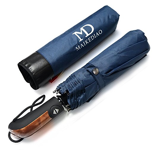 MAIKEDIAO Folding Automatic Umbrella Travel Compact and Lightweight Windproof Anti UV (blue)