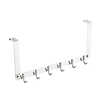 Over The Door 6 Hook Organizer Rack for Coats, Hats, Robes, Clothes SUS 304 Stainless Steel,Polishing
