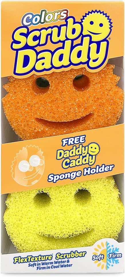 Scrub Daddy Colors 6ct   Daddy Caddy - Scratch-Free Multipurpose Dish Sponge   Sponge Holder - BPA Free & Made with Polymer Foam - Stain & Odor Resistant Kitchen Sponge (6ct)