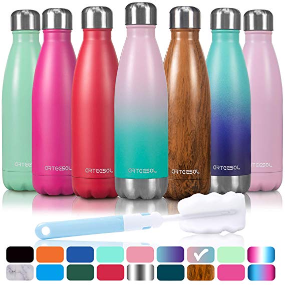 Water Bottles Arteesol Stainless Steel Insulated Water Bottle 350ml 500ml 750ml (12OZ / 17OZ / 25OZ) BPA Free Double-Walled Vacuum Flask for Sports Workout Hot and Cold for 12 Hours (Midnight 350ml)