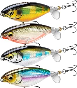 PLUSINNO Top Water Fishing Lures, 4PCS Plopper Fishing Lures for Bass Trout Pike Perch