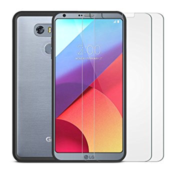 LG G6 / LG G6 Plus Screen Protector (2 Pack) & Case Combo, OMOTON [9H Hardness] [HD Clear] [Bubble Free] Tempered Glass Screen Protector for LG G6 / LG G6 Plus and [ Hard TPU Bumper] Case (Black)