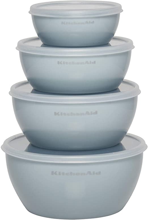 KitchenAid Classic Prep Bowls with Lids, Set of 4, Misty Blue