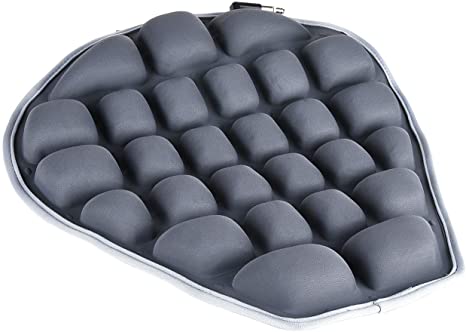 Air Motorcycle Seat Cushion Pressure Relief Ride Seat Pad Large for Cruiser Touring Saddles, Shock Absorption, Water Inflatable (Gray)