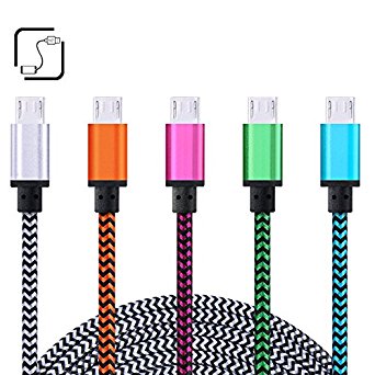 Micro USB Cable, BestElec [5-Pack] Premium Nylon Braided High Speed 6FT USB 2.0 A Male to Micro B Charger Cable for Android, Samsung Galaxy S7, S6, Note 5, HTC, Sony, LG, Google, Blackberry and More