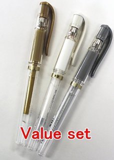 UNI-BALL SIGNO UM-153 GEL INK ROLLERBALL PENS BROAD TIP [Pack of 3] 1 x GOLD, 1 x SILVER, 1 x WHITE
