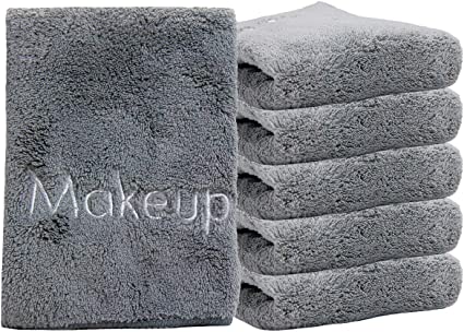 Arkwright Microfiber Makeup Remover Cloths, Pack of 6 Soft Coral Fleece Makeup Towels (13 x 13 in.) (Grey)