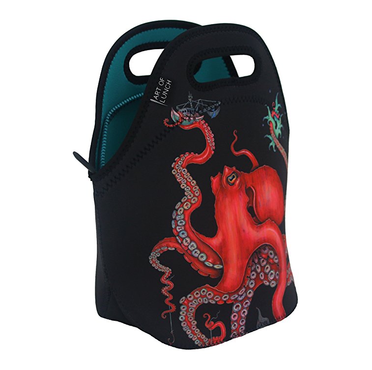 Neoprene Lunch Bag by ART OF LUNCH - Large [12" x 12" x 6.5"] Gourmet Insulating Lunch Tote - Design by Caia Koopman (USA) - $1 of every sale goes to support the Umijoo Project - Octopus Intertwined