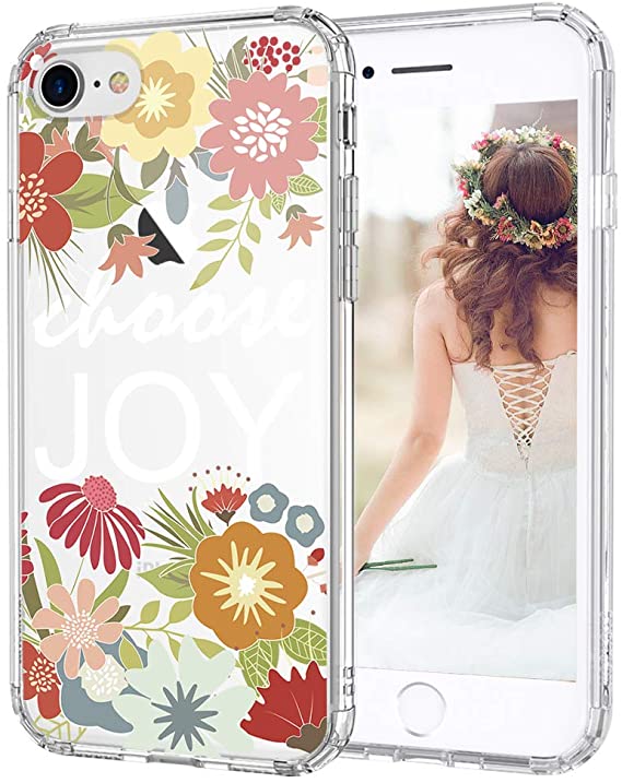 MOSNOVO iPhone SE 2020 Case, iPhone 7 Case, iPhone 8 Case, Floral with Flower Quote Clear Design Back Case Cover with TPU Bumper [Drop Protection] for iPhone 7/iPhone 8/iPhone SE 2020 - Choose Joy