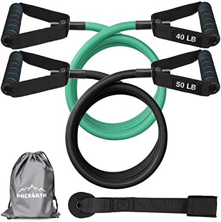 PACEARTH Resistance Bands Set with Upgraded Door Anchor 59 inches Longer Exercise Bands with Handles and Waterproof Carry Bag Training Tubes for Resistance Training, Physical Therapy, Home Workouts