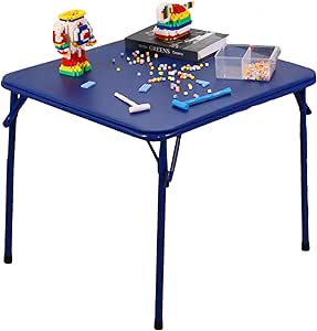 Kids Folding Square Table Collapsible Legs Card Table with Padded Tabletop Small Foldable Toddler Activity Table for Indoor Outdoor, 23.5" W X 23.5" D X 20.5" H, Blue