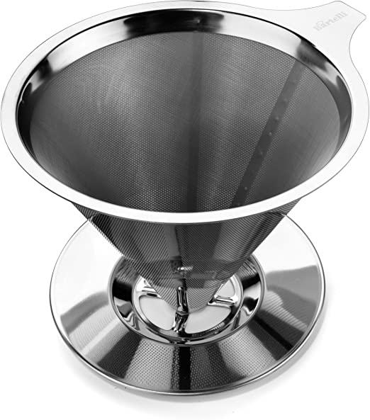 Bartelli Paperless Pour Over Coffee Dripper and Brewer - Permanent Reusable Stainless Steel Filter - Single Serve Cup or Small Pot