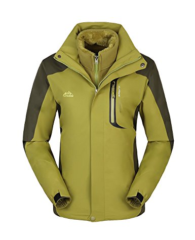 KAISIKE Women's&Men's Windproof Softshell Fleece Ski Jacket 3 in 1 Outdoor Sports Coat（168）