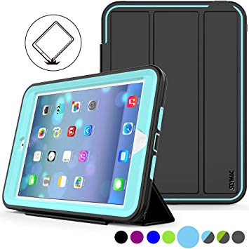 SEYMAC Stock iPad Mini Case [iPad Mini 1/2/3 Case](Not for mini4) Full Body [Shock Proof for Kids Case ] Smart Cover with Auto Sleep Wake and Leather Stand Feature for iPadMINI1/2/3 Case (Light Blue)