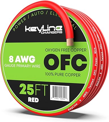 8 Gauge Wire - 25ft Red | 8 Gauge Amp Wire, Battery Cable, Marine Speaker Wire, Solar Cables for RV Trailer, Car Audio Speaker Cable, 8 AWG Automotive Wire Oxygen Free Copper (OFC)