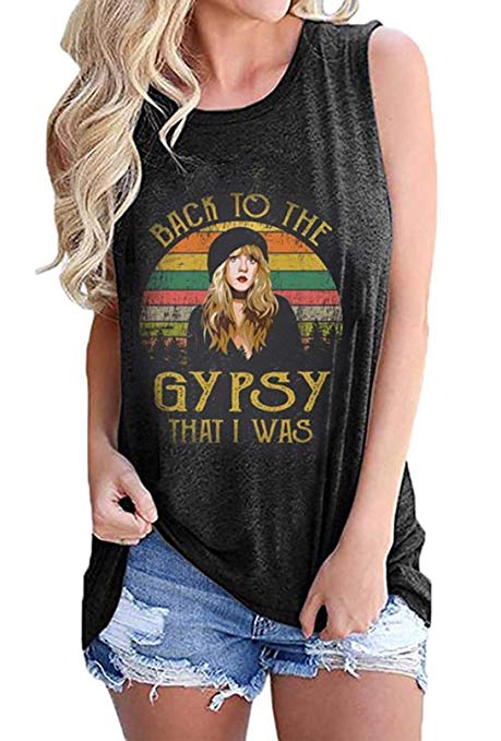GREFLYING Vintagae Tank Tops for Women Back to The Gypsy That I was Tees Funny Letter Print Vest Stevie Nicks Graphic T Shirt